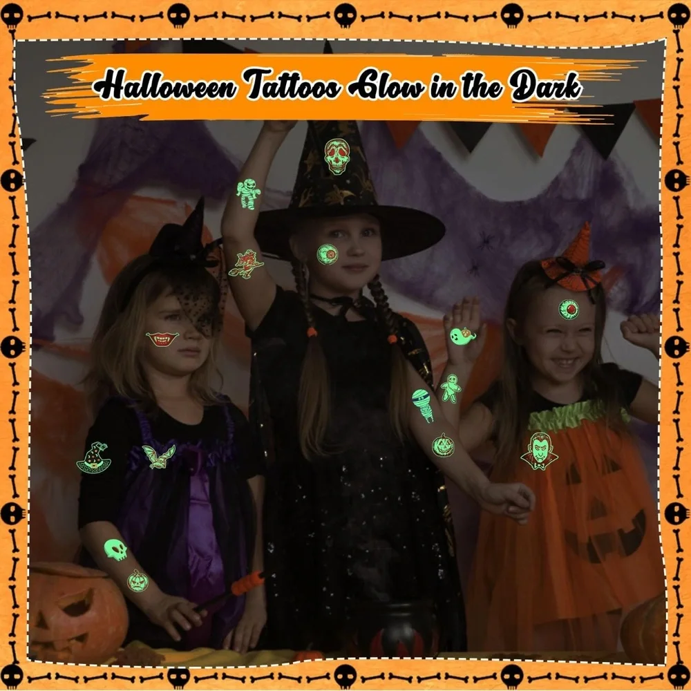 Halloween Tattoos for Kids, Individually Wrapped Glow In the Dark Kids Tattoos